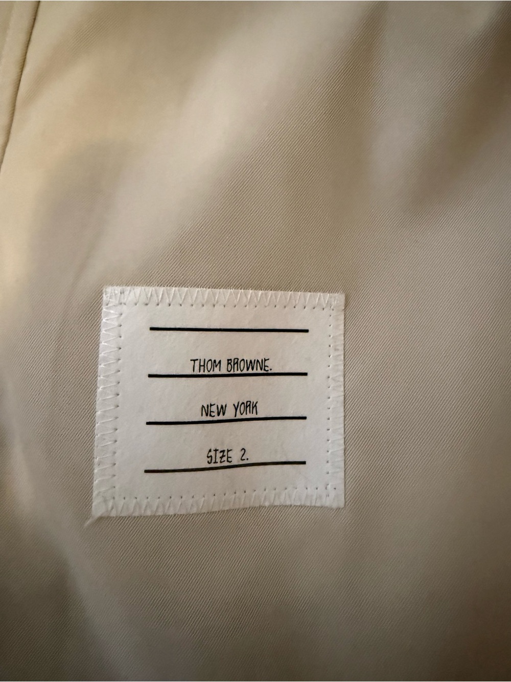 Thom Browne Beige Button-Down Shirt with Signature Tricolor Sleeve Stripes - Picture 2 of 7